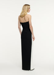 STRAPLESS MICRO DIAMANTE PANEL GOWN BLACK