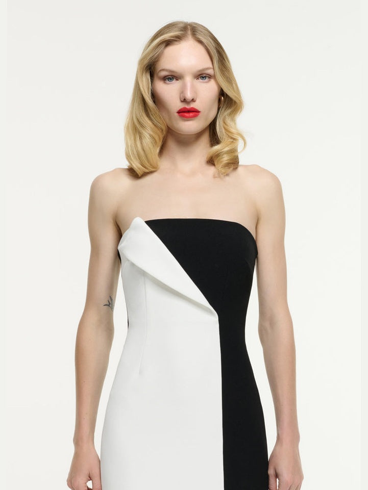 Strapless micro diamante panel gown black