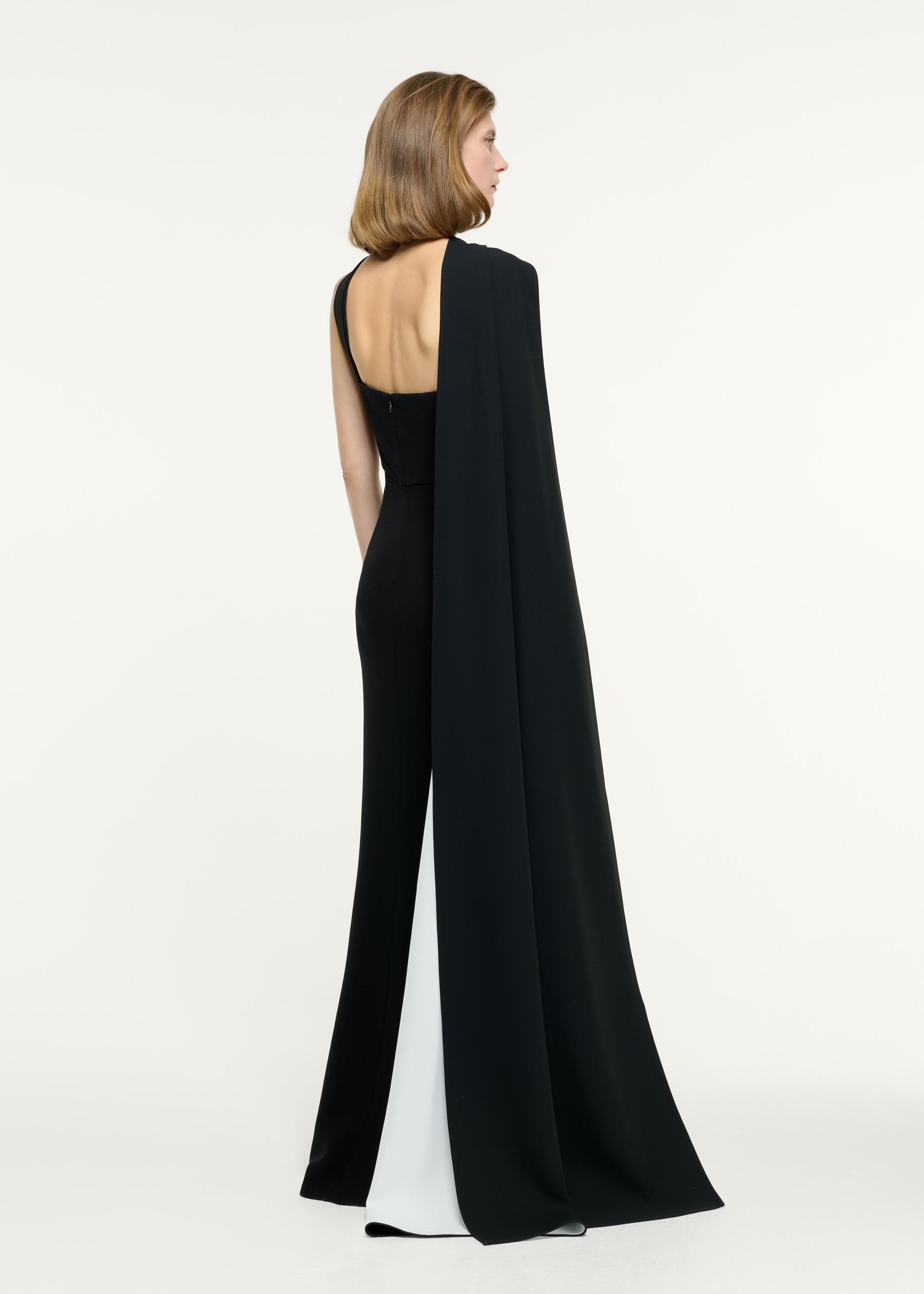 ASYMMETRIC EMBELLISHED LIGHT CADY GOWN MONOCHROME