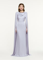 CAPE SLEEVE EMBELLISHED GOWN LAVENDER