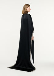 Embellished Cape Satin Crepe Gown