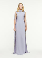 EMBELLISHED CAPE SATIN CREPE GOWN LAVENDER