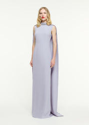 EMBELLISHED CAPE SATIN CREPE GOWN LAVENDER