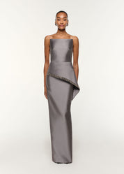 SQUARE NECK PEPLUM TAFFETA GOWN