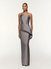 Square neck peplum taffeta gown