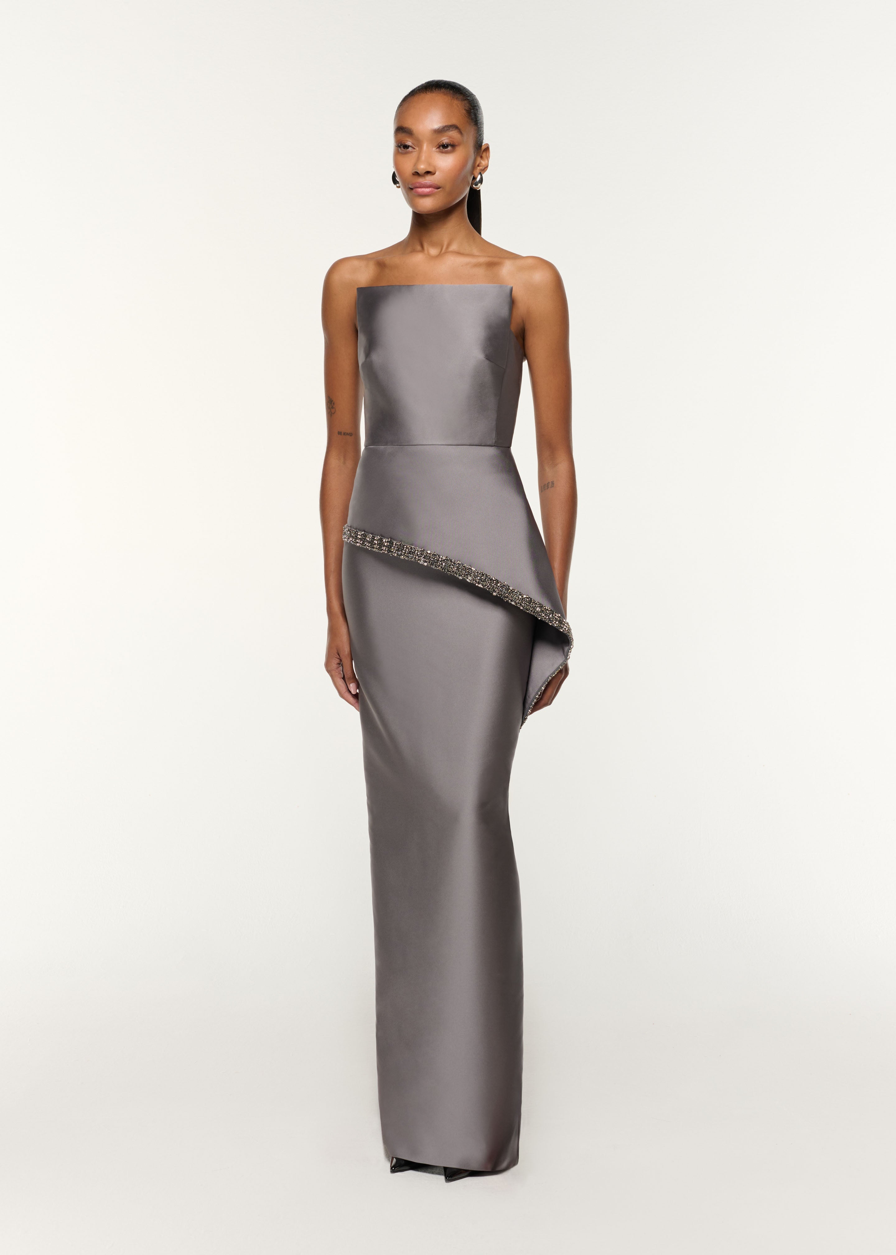 SQUARE NECK PEPLUM TAFFETA GOWN