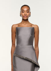 SQUARE NECK PEPLUM TAFFETA GOWN