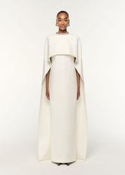 CRYSTAL NECKLINE CREPE CAPE GOWN