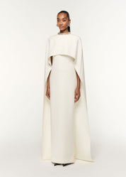 CRYSTAL NECKLINE CREPE CAPE GOWN