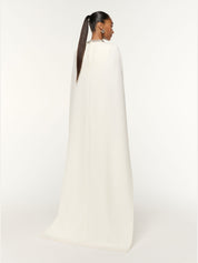 Crystal neckline crepe cape gown