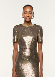 CRYSTAL NECKLINE SEQUIN COLUMN GOWN