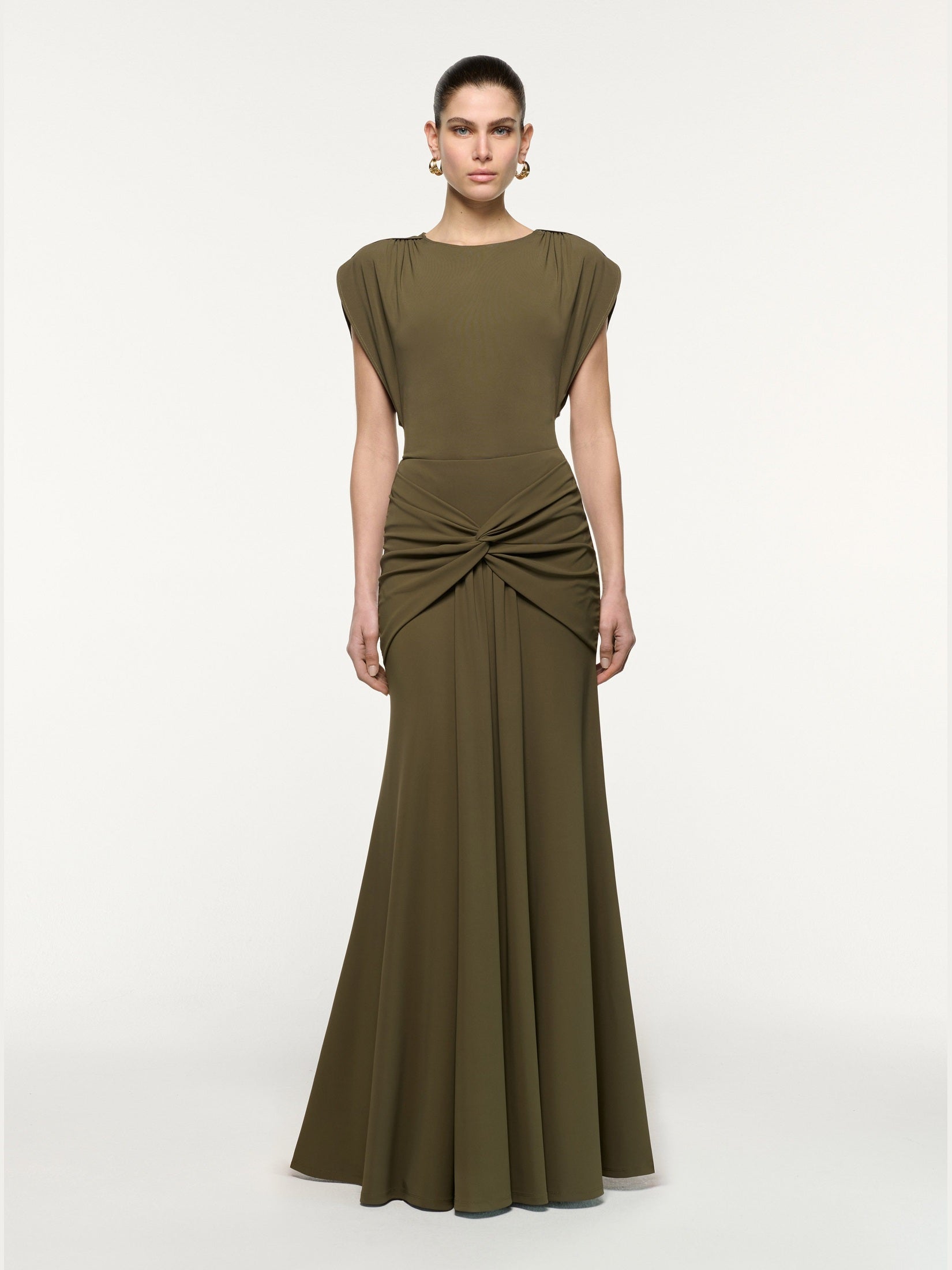 Waterfall twist drape jersey skirt