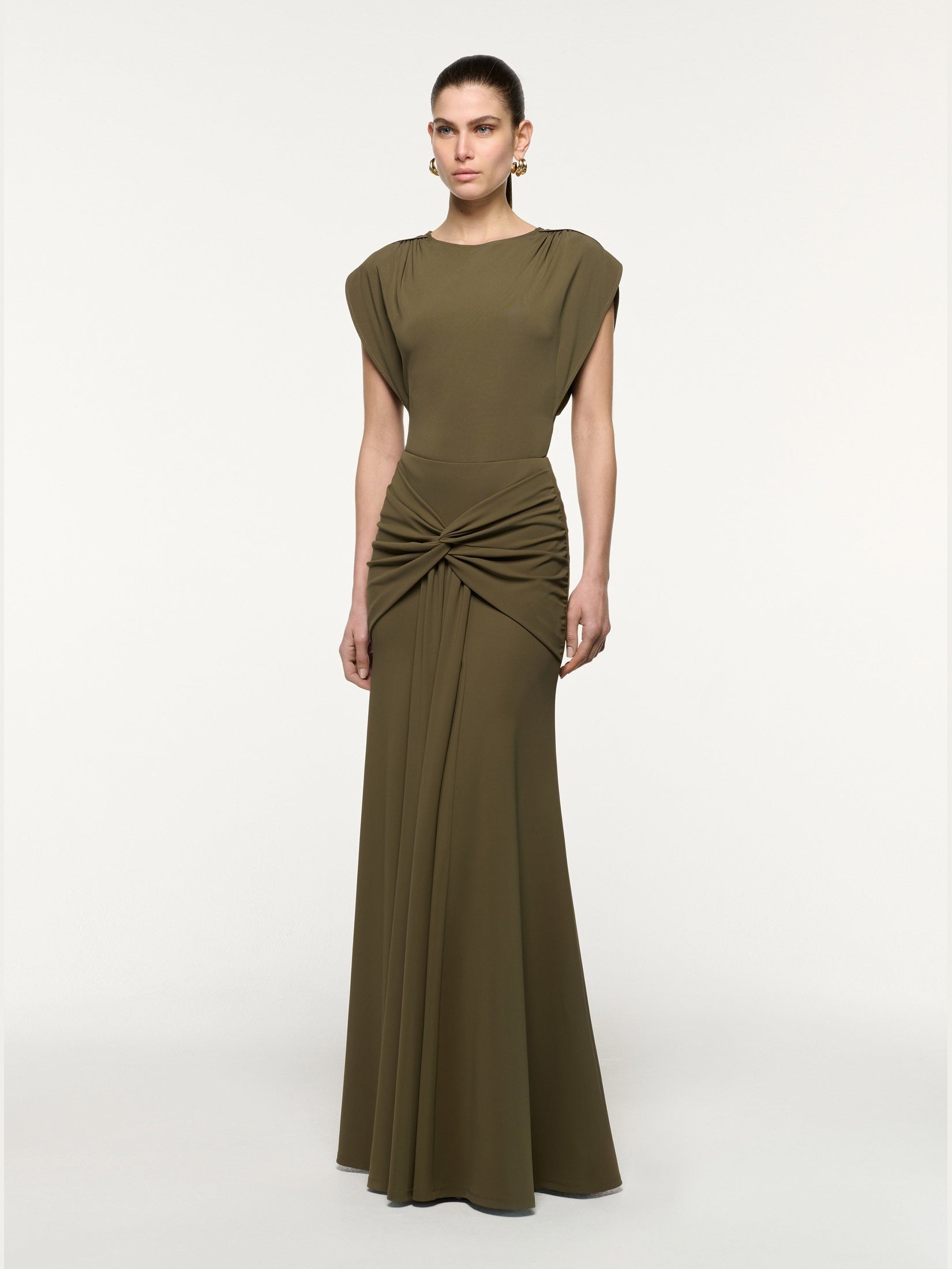 Waterfall twist drape jersey skirt