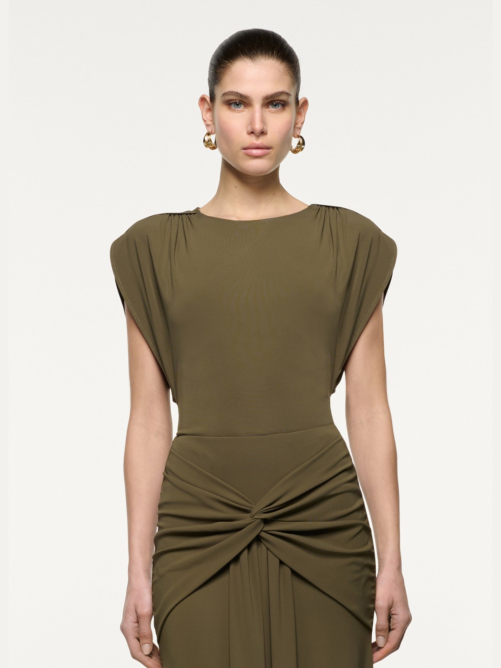 Petal drape sleeve jersey top