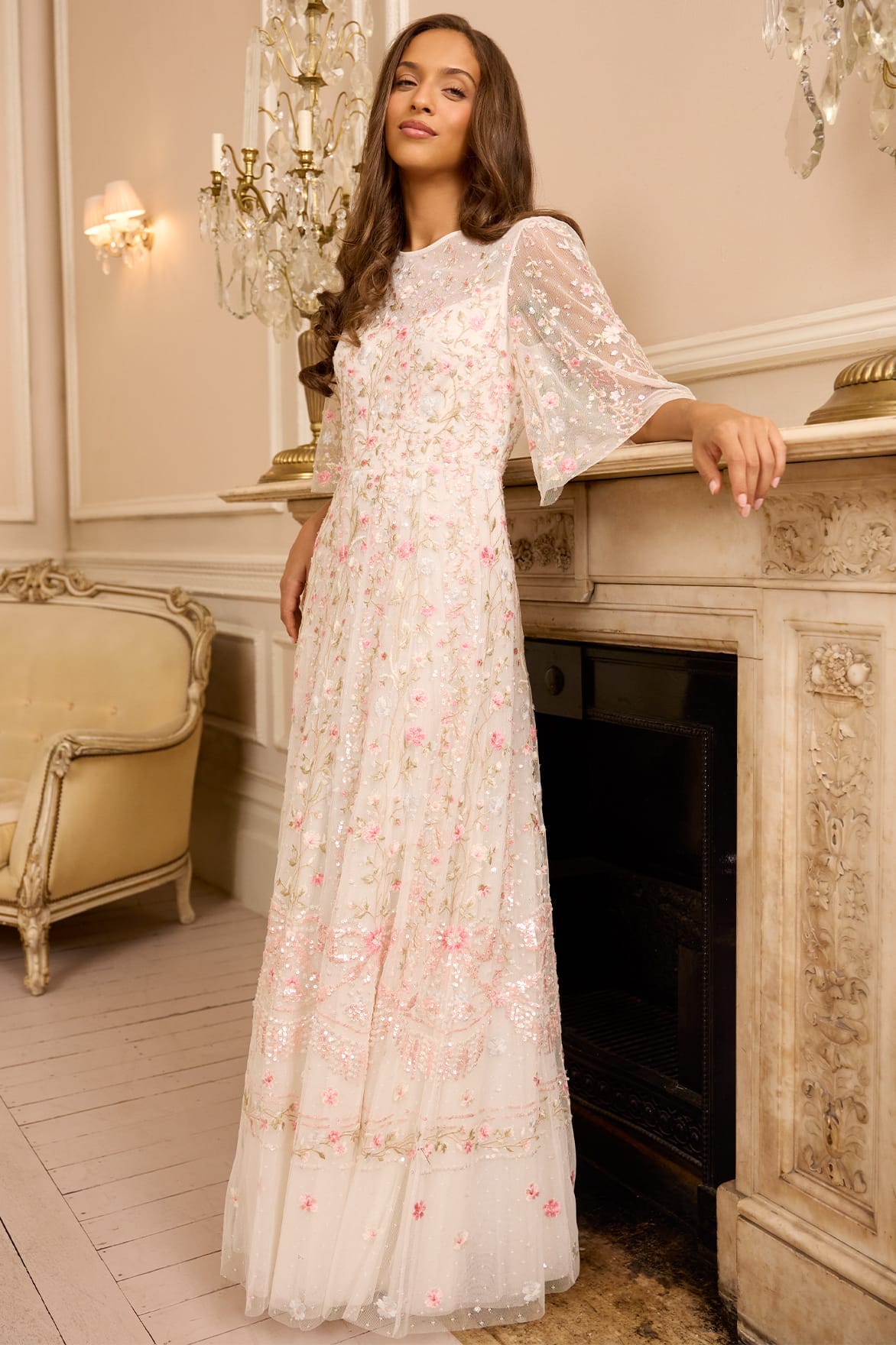 Rococo ribbon round neck gown