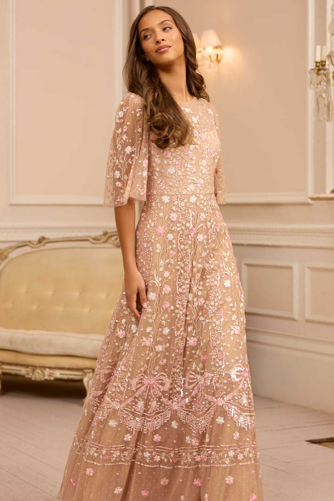 Rococo ribbon round neck gown