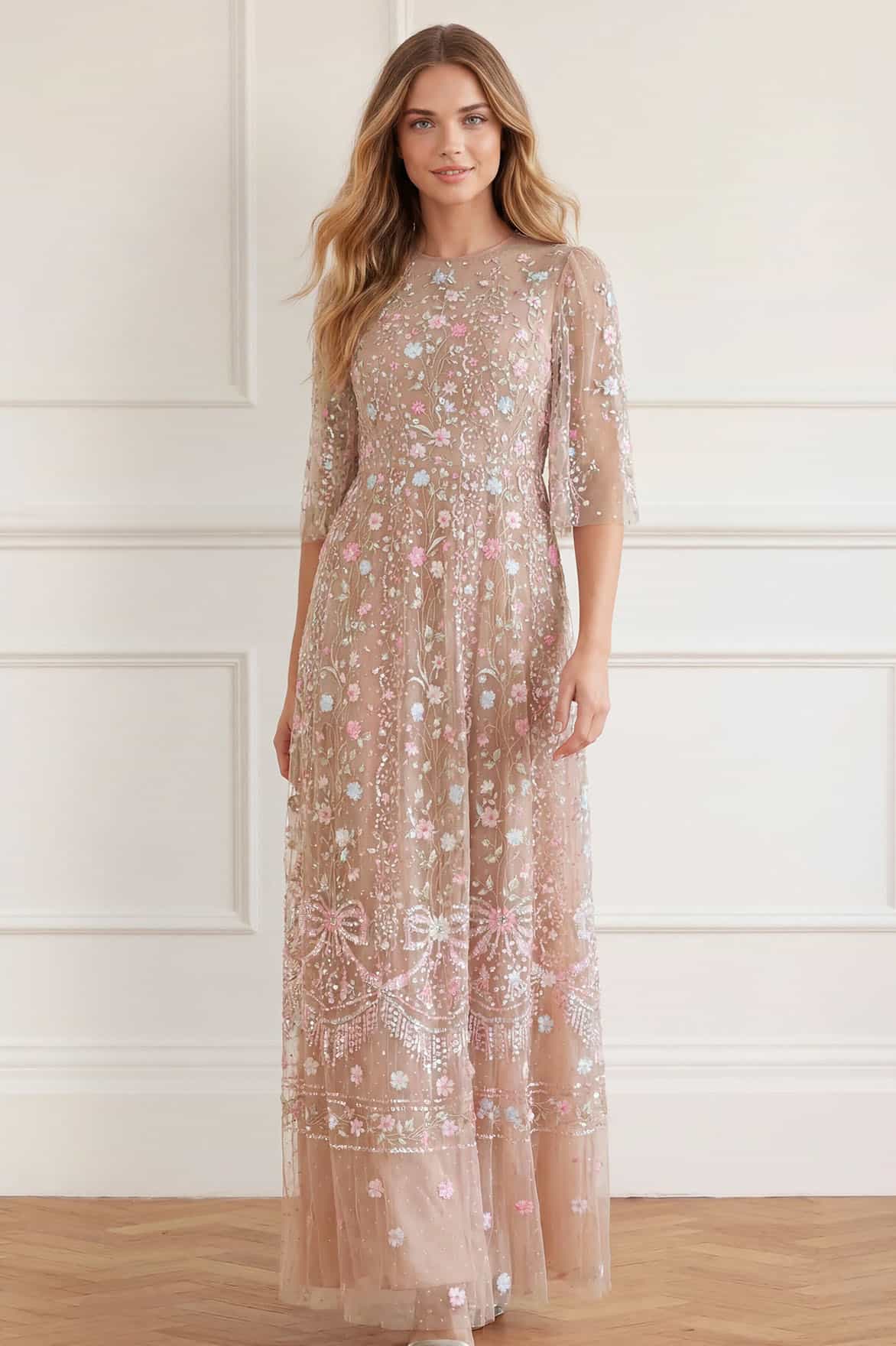 Rococo ribbon round neck gown