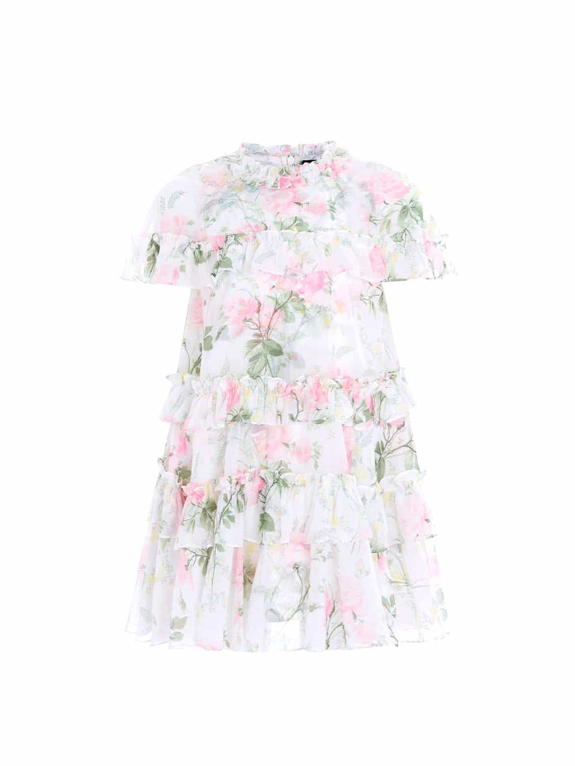 Rose chiffon tiered cape kids dress
