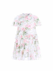 Rose chiffon tiered cape kids dress