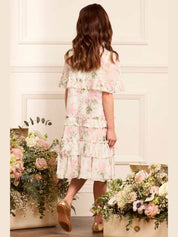 Rose chiffon tiered cape kids dress