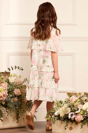 ROSE CHIFFON TIERED CAPE KIDS DRESS