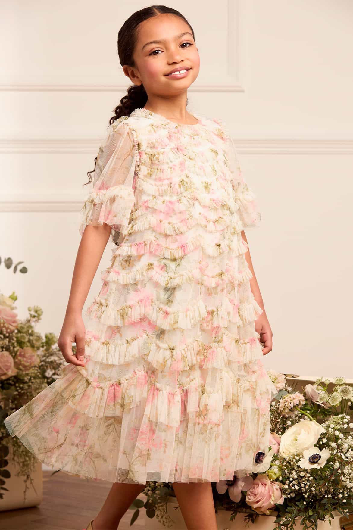 ROSE SCALLOP RUFFLE KIDS DRESS