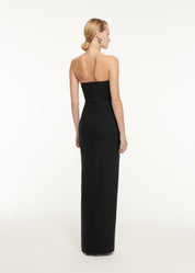 STRAPLESS WOOL SILK EMBELLISHED MAXI DRESS