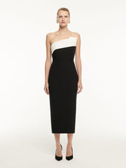 Strapless drape detail crepe midi dress