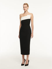 Strapless drape detail crepe midi dress