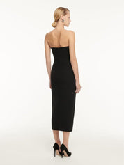 Strapless drape detail crepe midi dress
