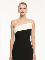 Strapless drape detail crepe midi dress