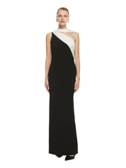 Asymmetric satin sash maxi dress