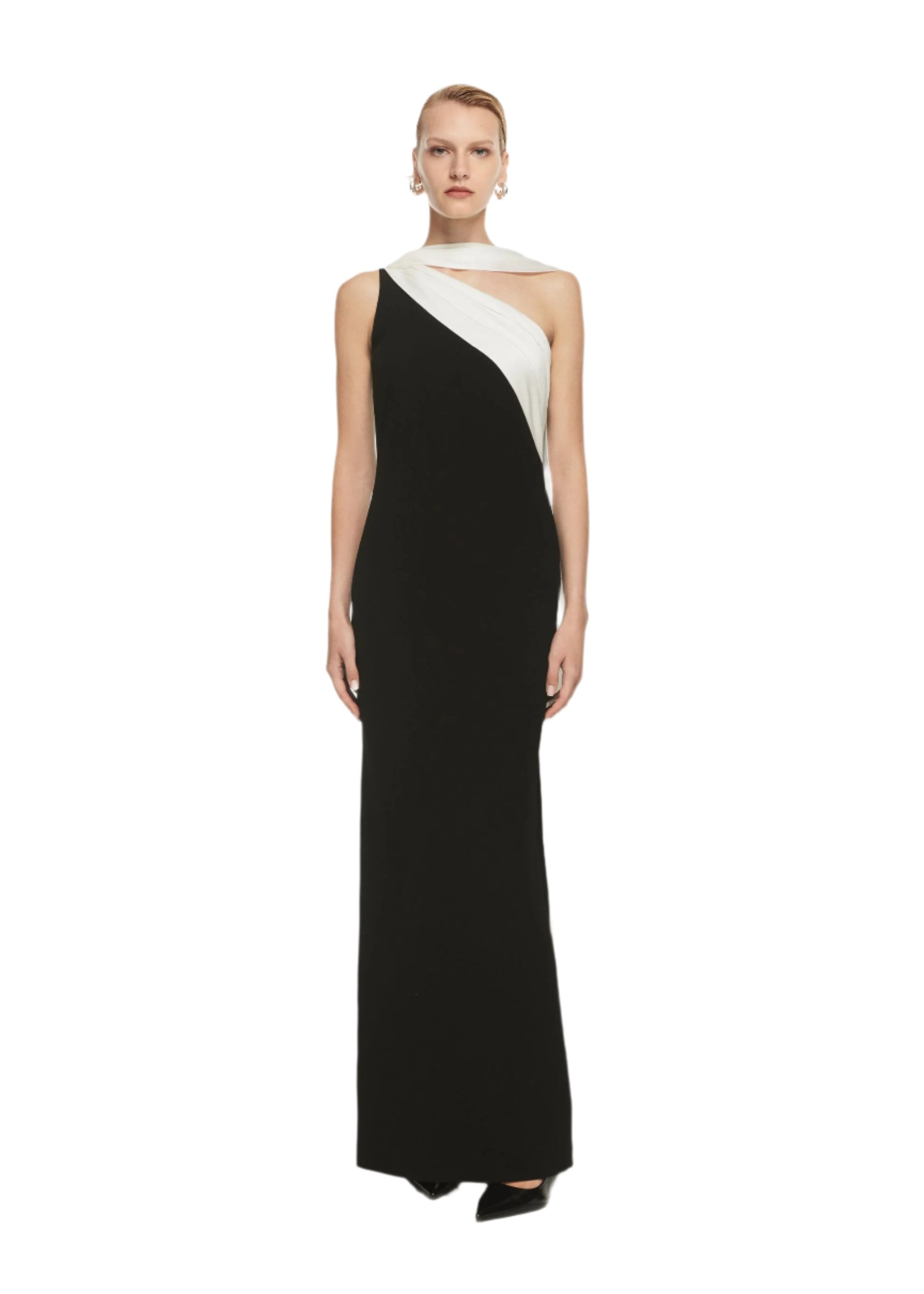 ASYMMETRIC SATIN SASH MAXI DRESS