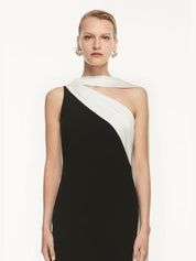 Asymmetric satin sash maxi dress