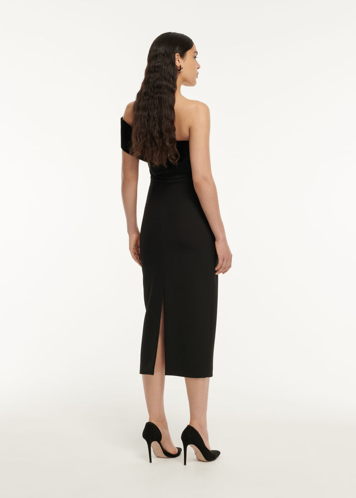 ASYMMETRIC PANELLED STRETCH CADY MIDI DRESS