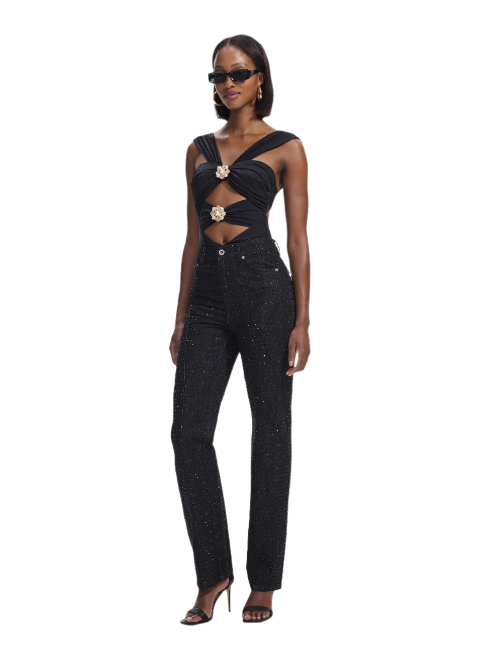 Black rhinestone denim jeans