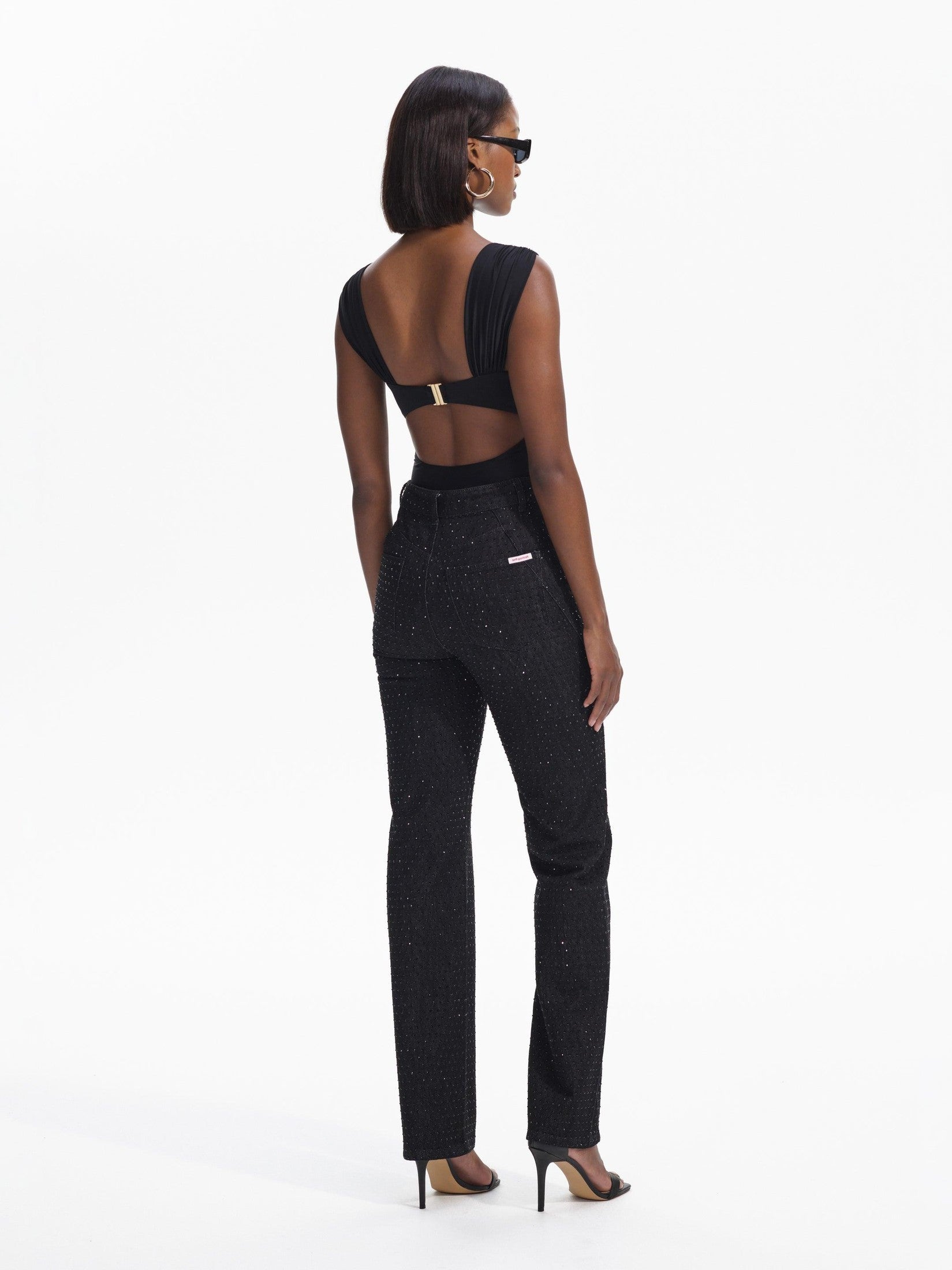 Black rhinestone denim jeans