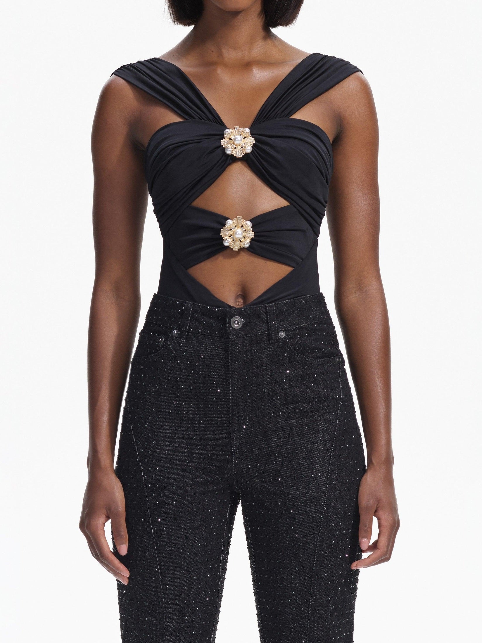 Black rhinestone denim jeans