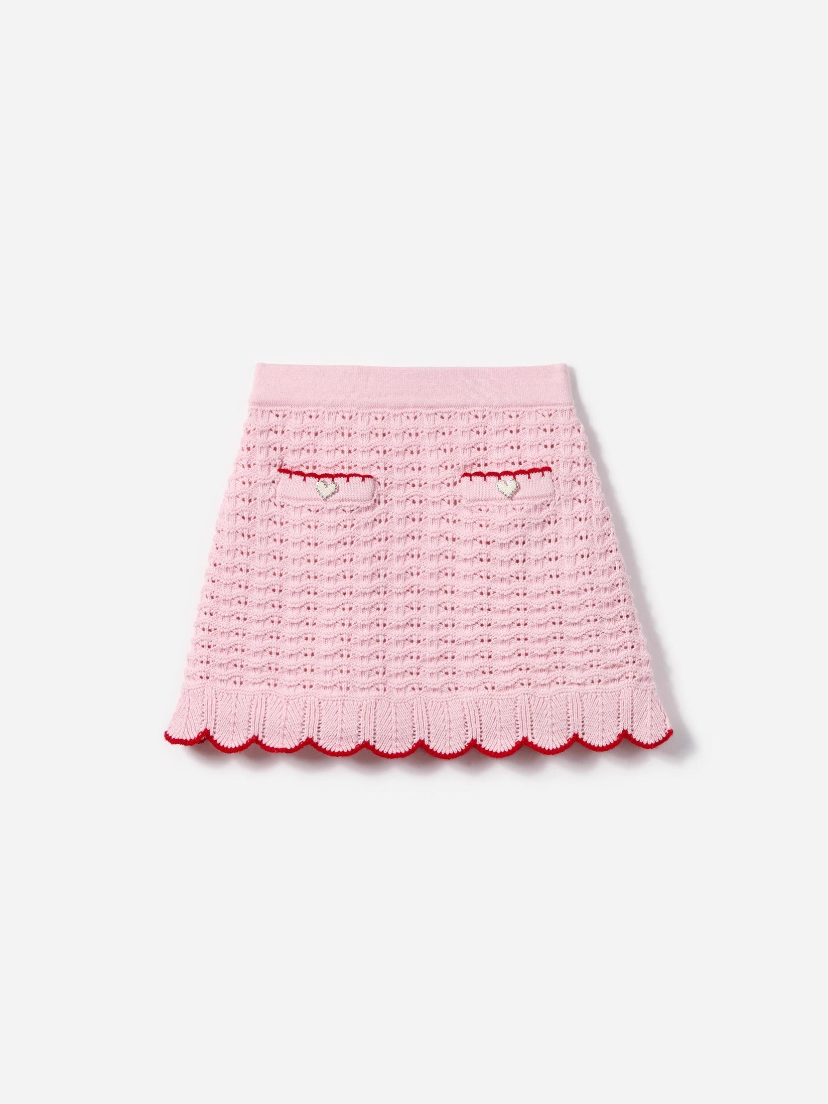 Pink textured knit heart detail skirt