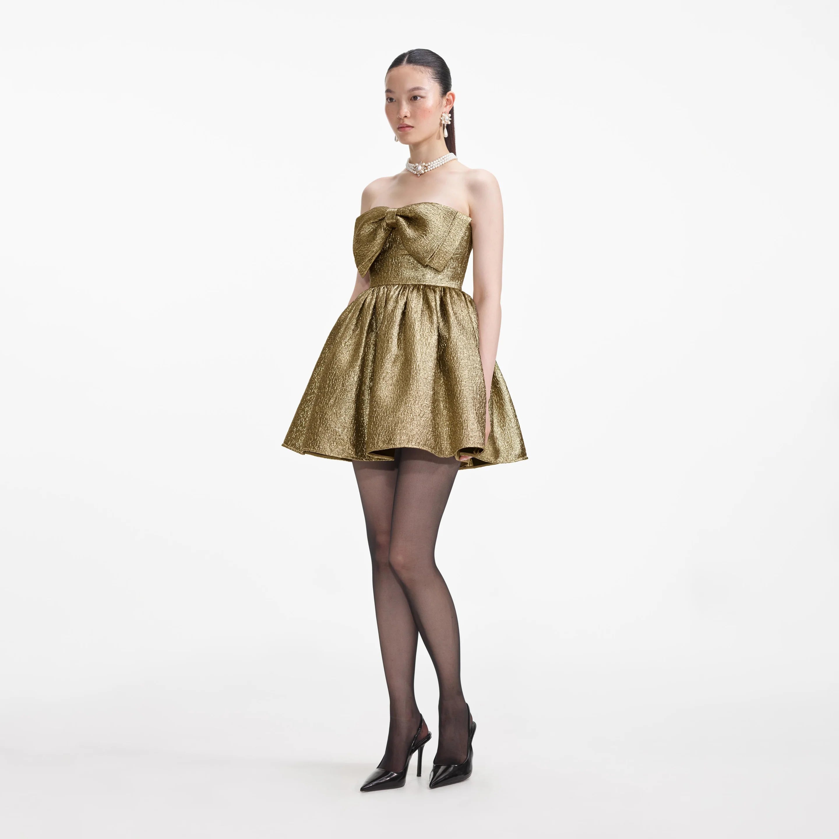 GOLD METALLIC JACQUARD MIDI DRESS