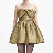 GOLD METALLIC JACQUARD MIDI DRESS