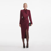 BURGUNDY SATIN MIDI DRESS