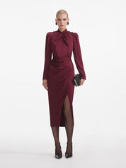 Burgundy satin midi dress