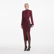 BURGUNDY SATIN MIDI DRESS