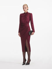 Burgundy satin midi dress