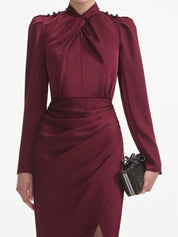 Burgundy satin midi dress