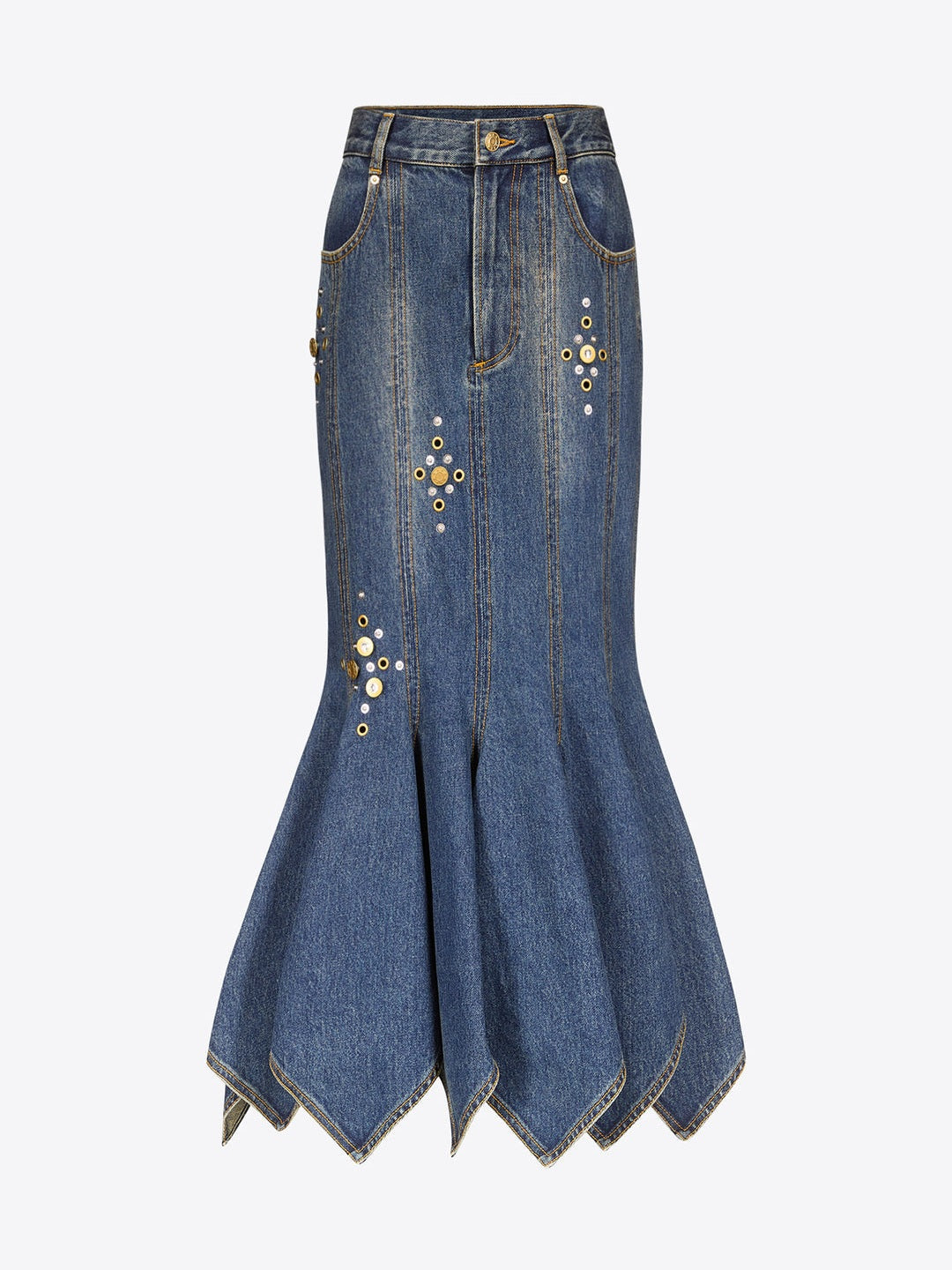 Crystal button studded handkerchief skirt