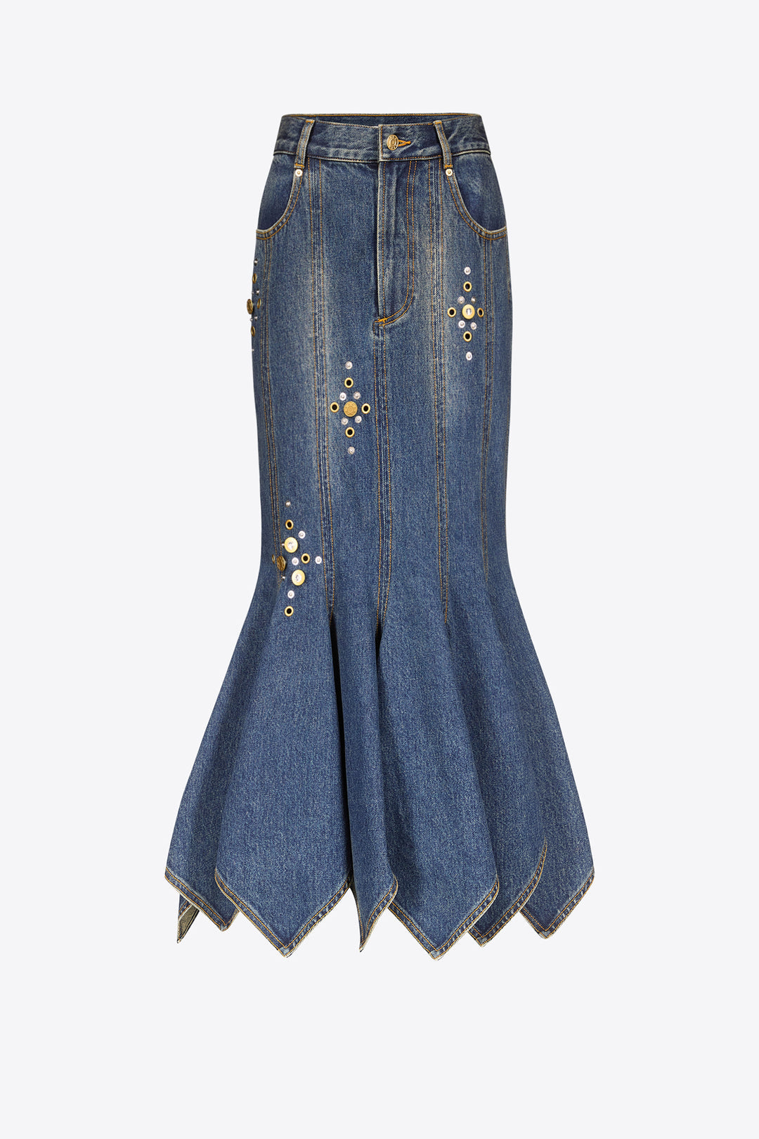 CRYSTAL BUTTON STUDDED HANDKERCHIEF SKIRT