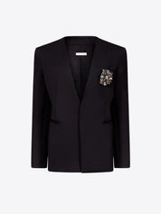Crystal brooch collarless blazer