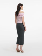 Pink rhinestone lace drape top